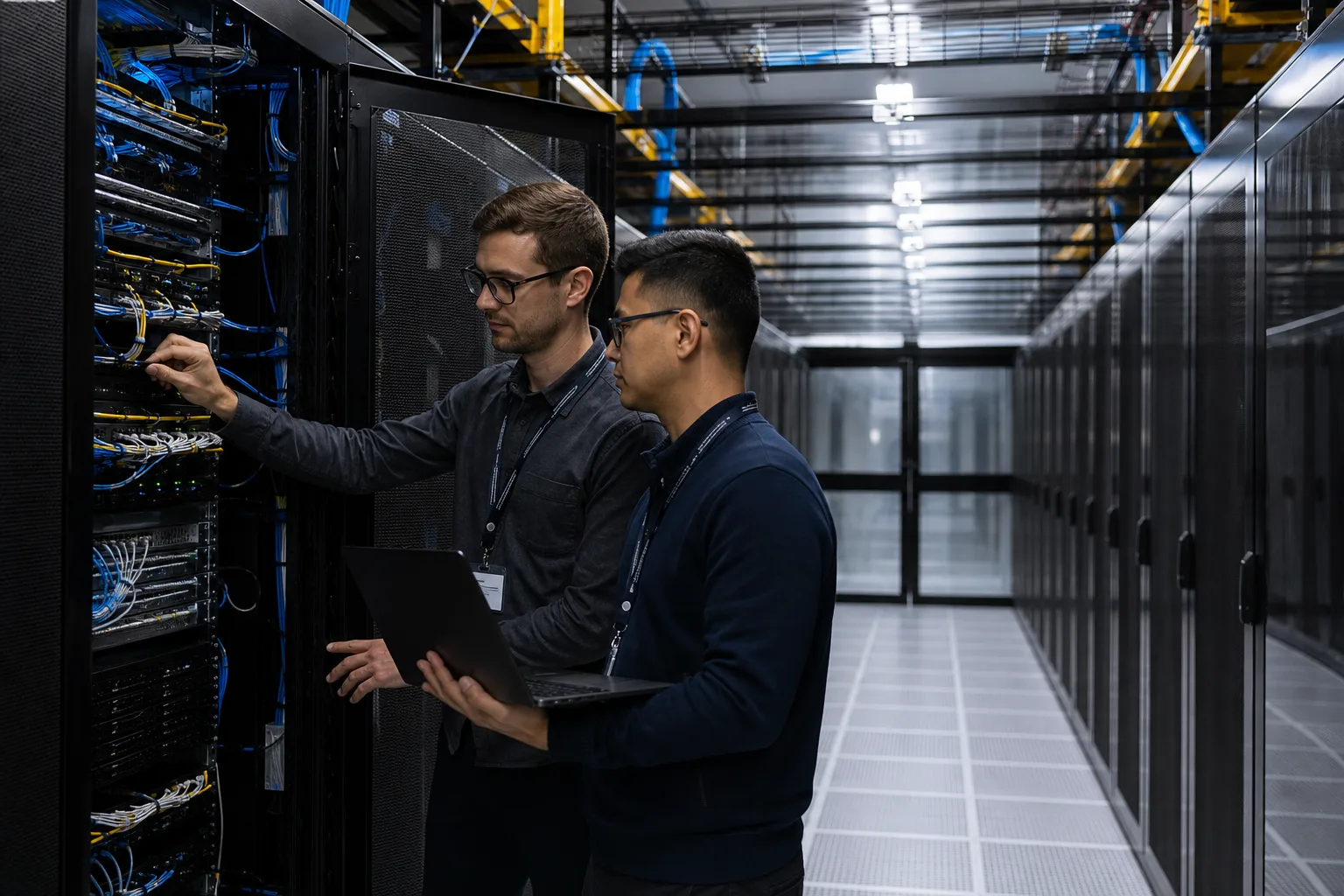 Engineers commissioning secure public-safety data center infrastructure